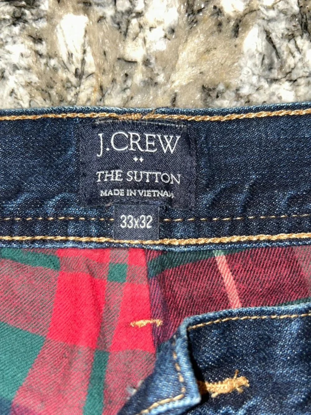 J. Crew The Sutton Flannel Lined Jeans, Men 33x32, dark wash, straight